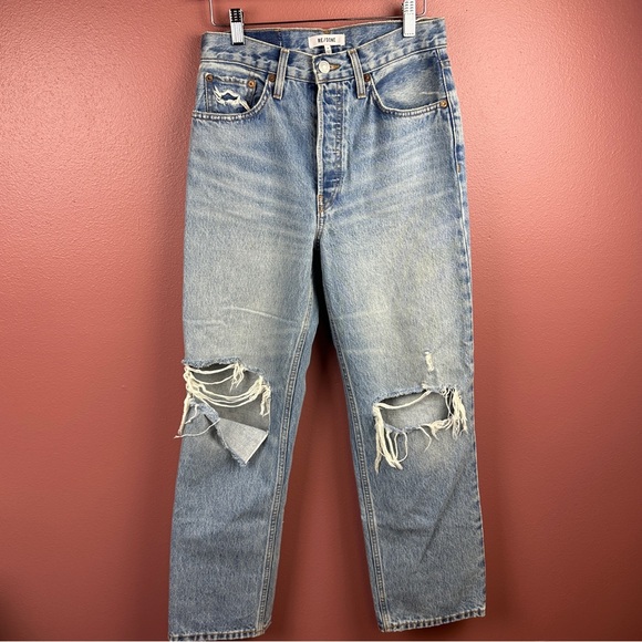 Re/Done CROPPED 90'S LOW SLUNG JEANS IN MEDIUM RAF Size 25 - Picture 4 of 16